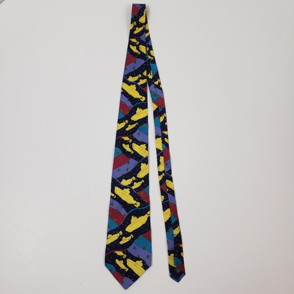 Vintage 90's Yellow Submarine by The Beatles All Over Print Silk Tie - Picture 2 of 4